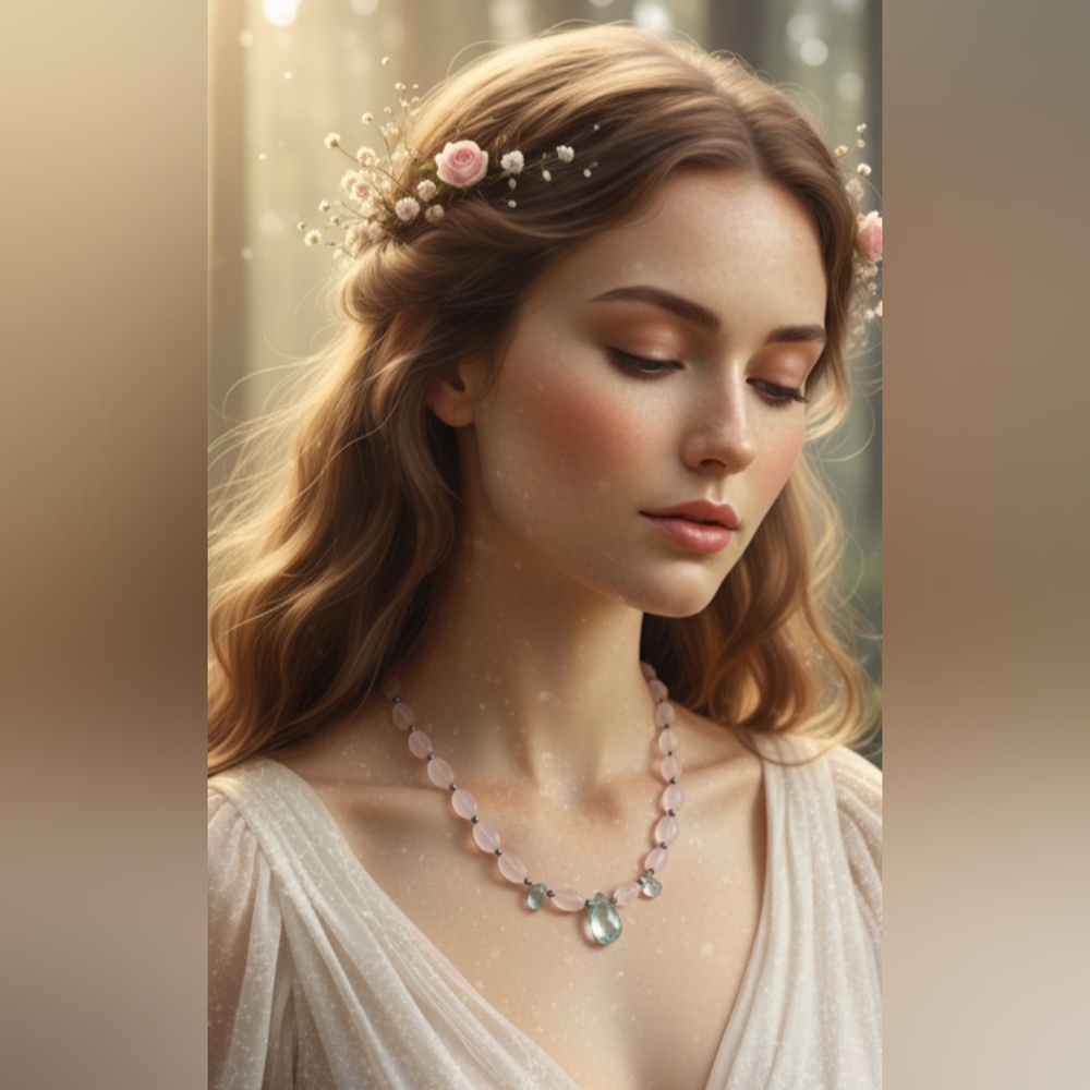 Artisan Gemstone Rose Quartz Aquamarine Necklace